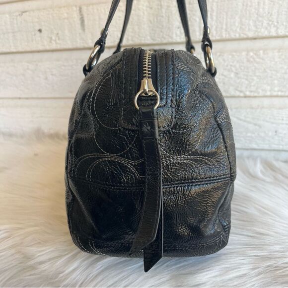 COACH Black Y2K Patent Stripe Boston Signature Tote Shoulder Bag - Picture 3 of 10